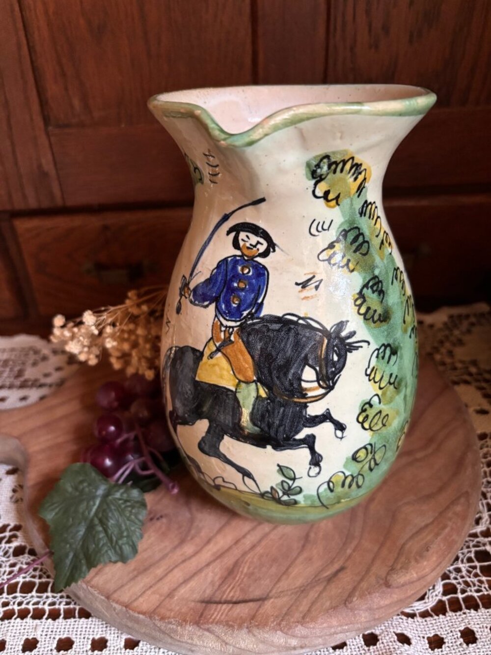 Hand-Painted Spanish Restaurante Botin Madrid Pitcher Santa Fe Puente Signed Dec